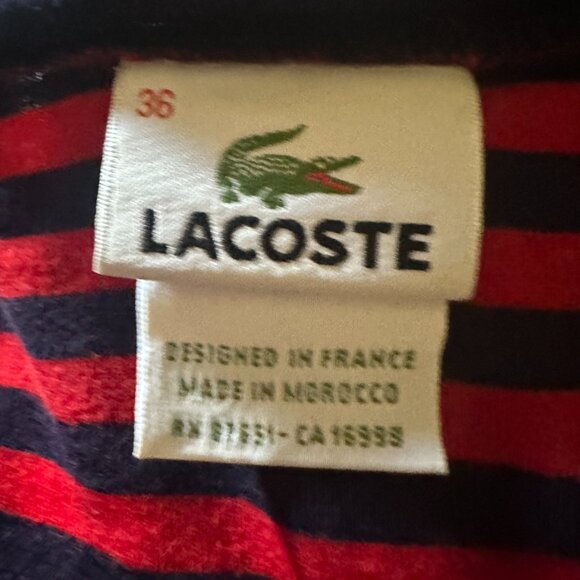 Lacoste Big Croc Women's Red Blue Stripe Shirt Size 36 - Picture 2 of 4